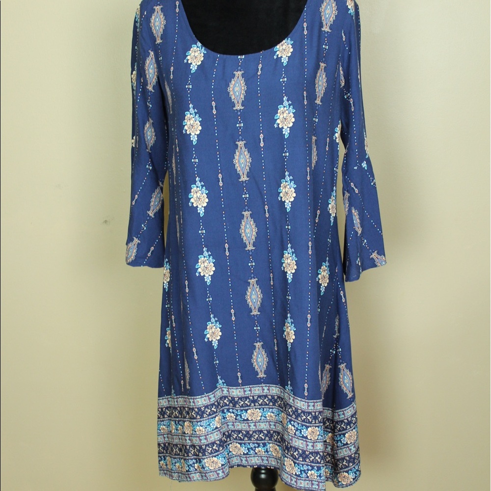 Sydney Rose  Crew Neck Quarter Sleeve Blue Dress